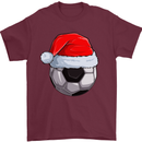 Christmas Football Santa Hat Xmas Soccer Mens T-Shirt 100% Cotton Maroon