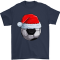 Christmas Football Santa Hat Xmas Soccer Mens T-Shirt 100% Cotton Navy Blue
