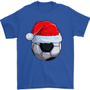 Christmas Football Santa Hat Xmas Soccer Mens T-Shirt 100% Cotton Royal Blue
