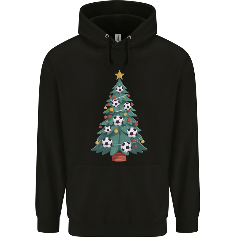 Christmas Football Tree Xmas Soccer Footy Childrens Kids Hoodie Black