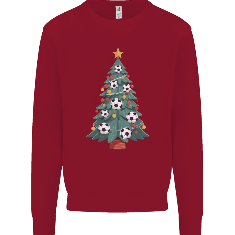 Christmas Football Tree Xmas Soccer Footy Kids Sweatshirt Jumper Red