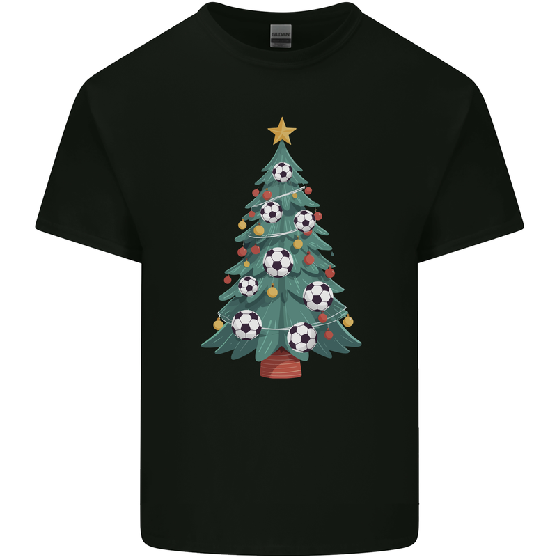 Christmas Football Tree Xmas Soccer Footy Kids T-Shirt Childrens Black