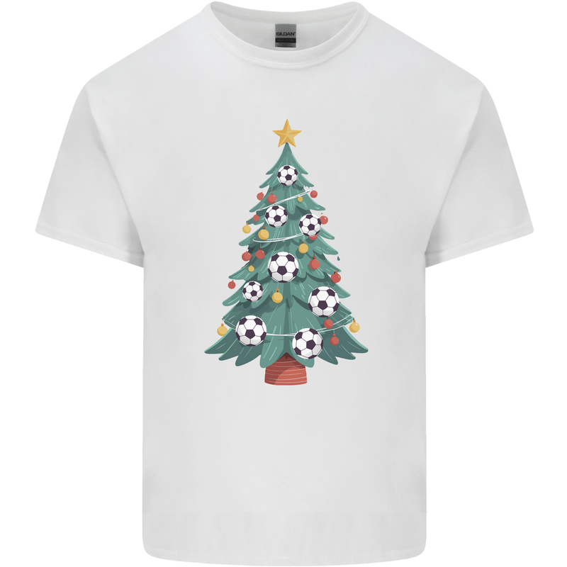 Christmas Football Tree Xmas Soccer Footy Kids T-Shirt Childrens White