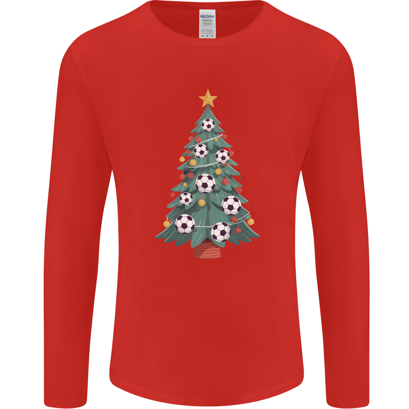 Christmas Football Tree Xmas Soccer Footy Mens Long Sleeve T-Shirt Red