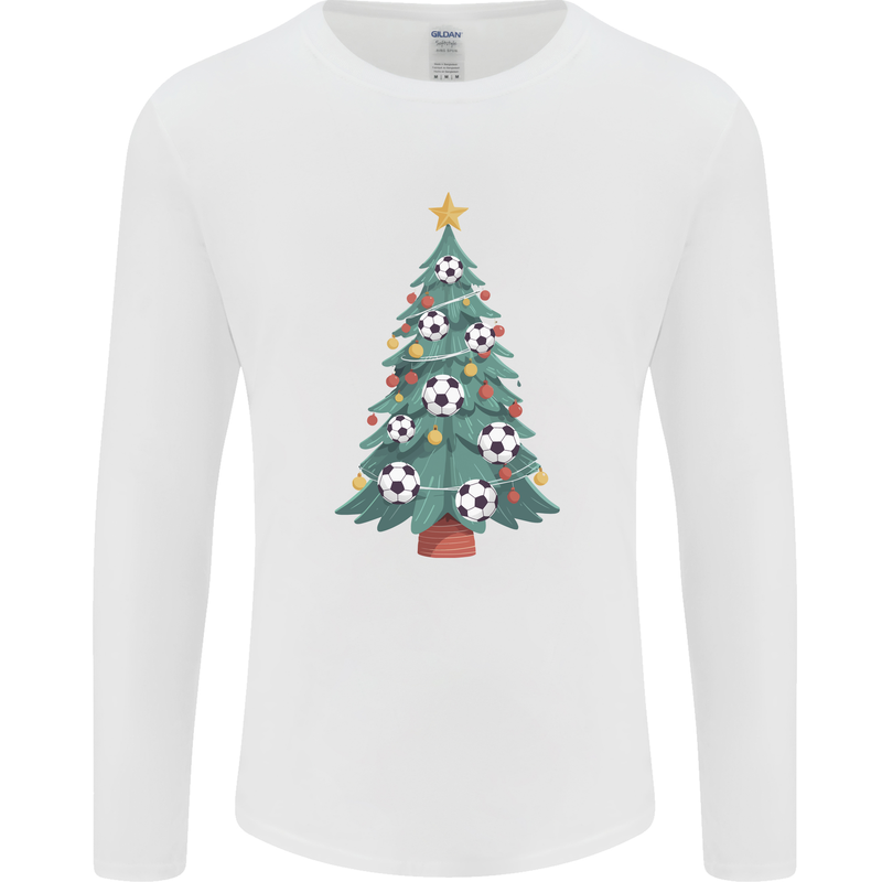 Christmas Football Tree Xmas Soccer Footy Mens Long Sleeve T-Shirt White