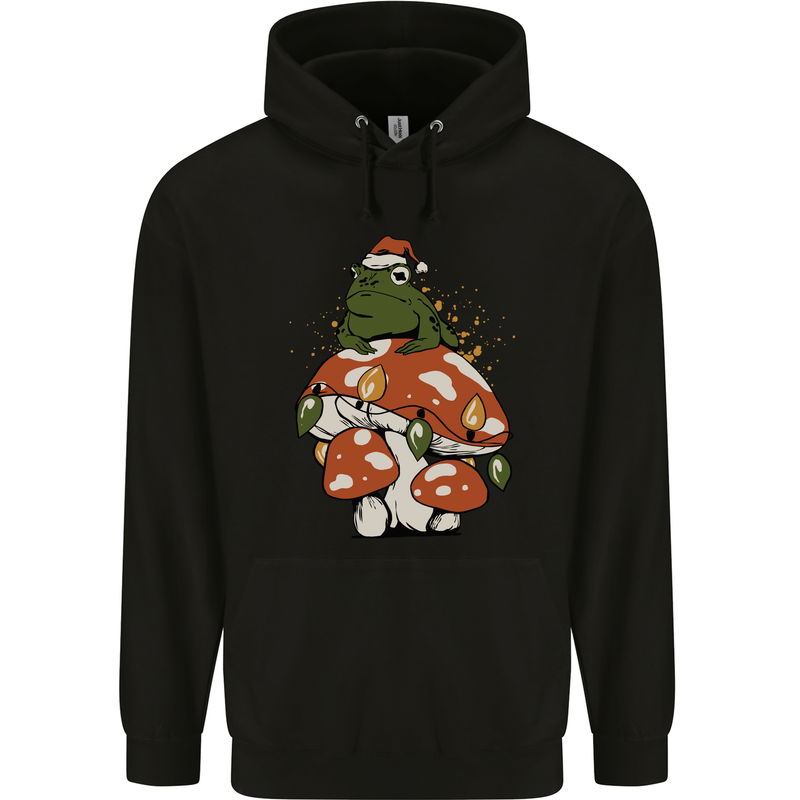 Christmas Frog Mushroom Xmas Mycology Foraging Childrens Kids Hoodie Black
