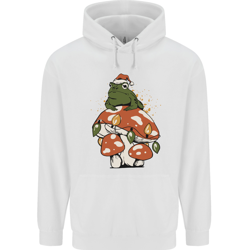 Christmas Frog Mushroom Xmas Mycology Foraging Childrens Kids Hoodie White