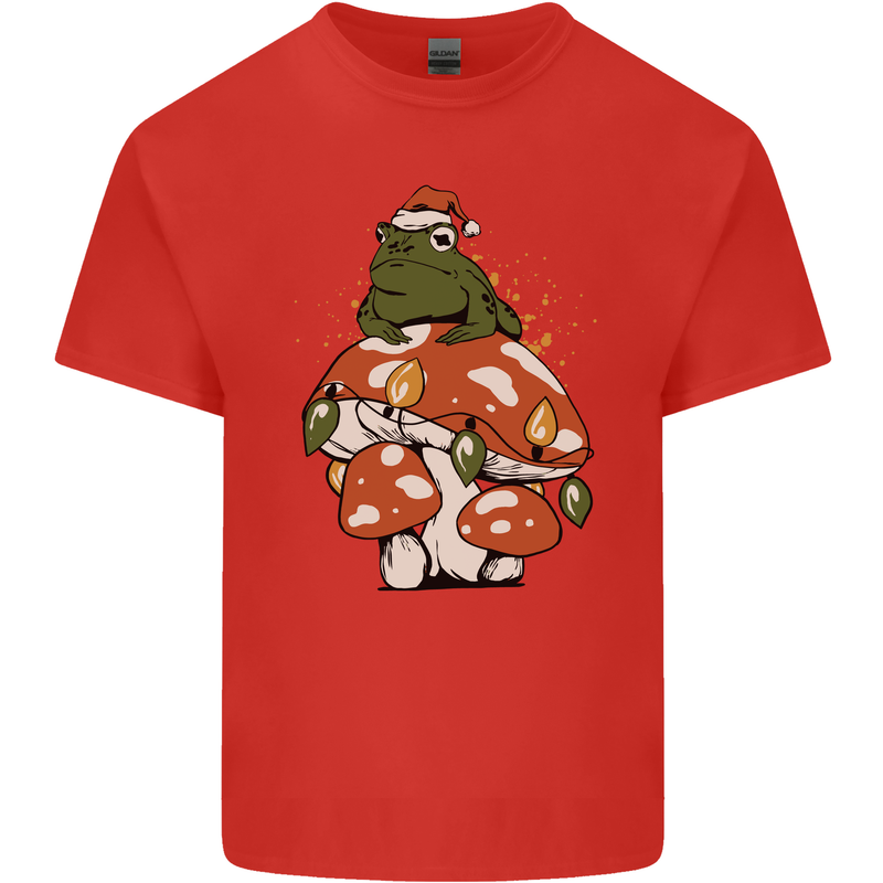 Christmas Frog Mushroom Xmas Mycology Foraging Mens Cotton T-Shirt Tee Top Red