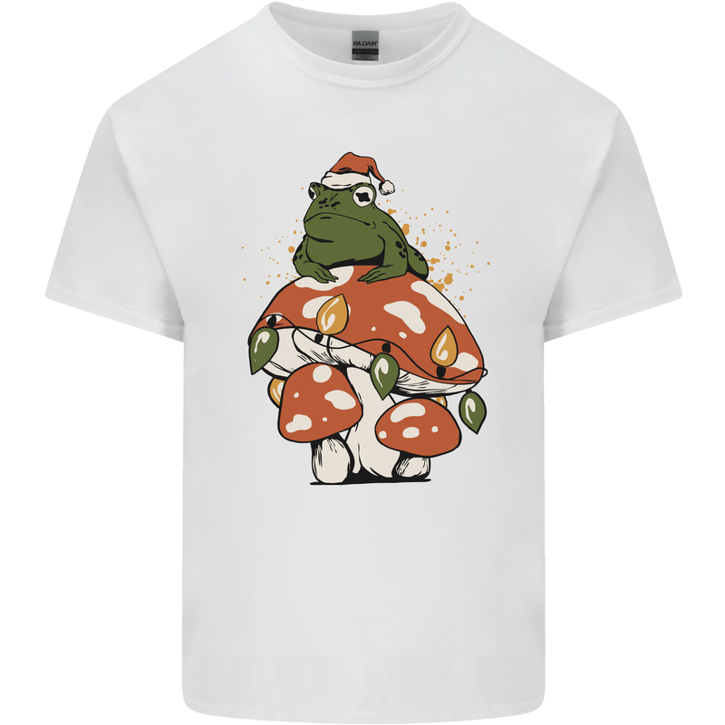 Christmas Frog Mushroom Xmas Mycology Foraging Mens Cotton T-Shirt Tee Top White