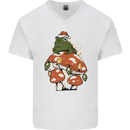 Christmas Frog Mushroom Xmas Mycology Foraging Mens V-Neck Cotton T-Shirt White
