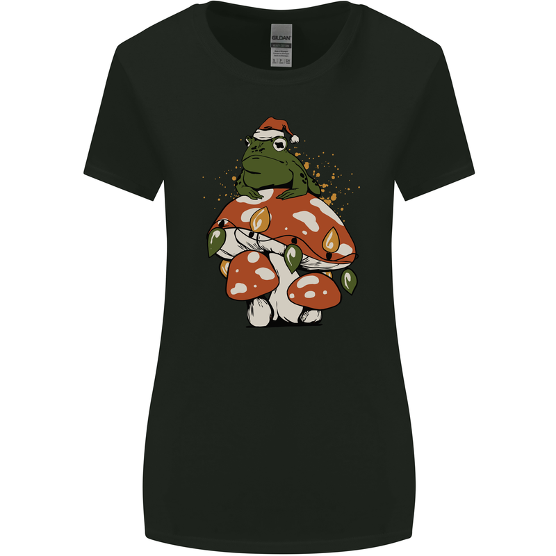 Christmas Frog Mushroom Xmas Mycology Foraging Womens Wider Cut T-Shirt Black