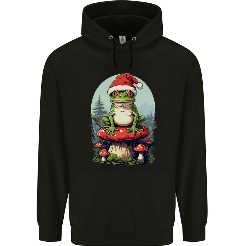 Christmas Frog Toadstool Xmas Mycology Foraging Childrens Kids Hoodie Black