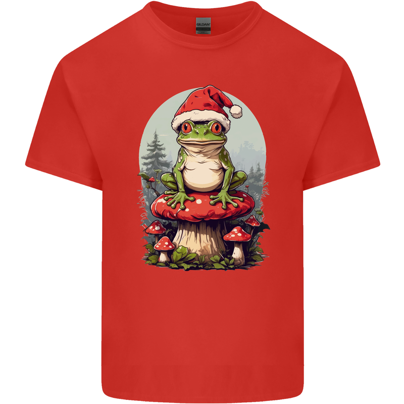 Christmas Frog Toadstool Xmas Mycology Foraging Mens Cotton T-Shirt Tee Top Red