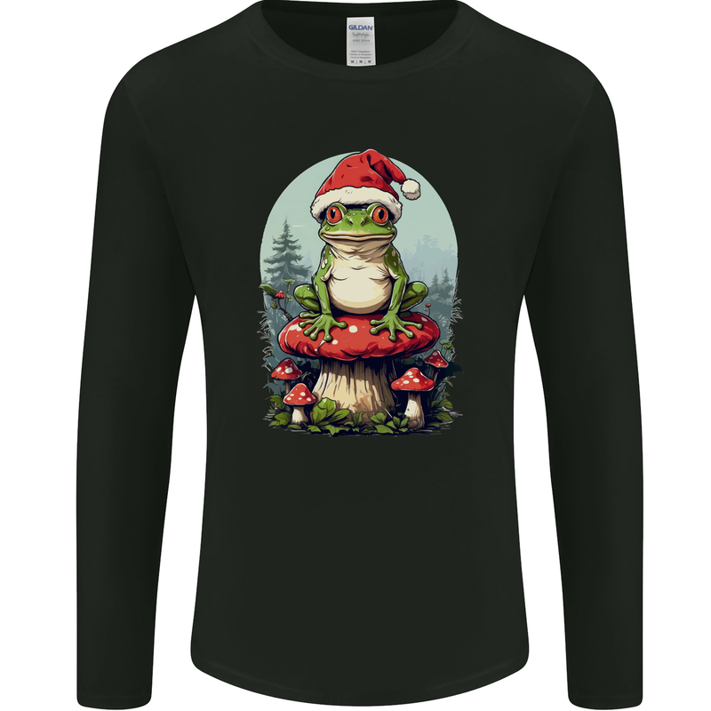 Christmas Frog Toadstool Xmas Mycology Foraging Mens Long Sleeve T-Shirt Black