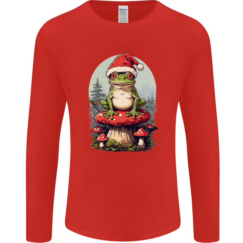 Christmas Frog Toadstool Xmas Mycology Foraging Mens Long Sleeve T-Shirt Red