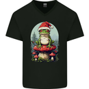 Christmas Frog Toadstool Xmas Mycology Foraging Mens V-Neck Cotton T-Shirt Black