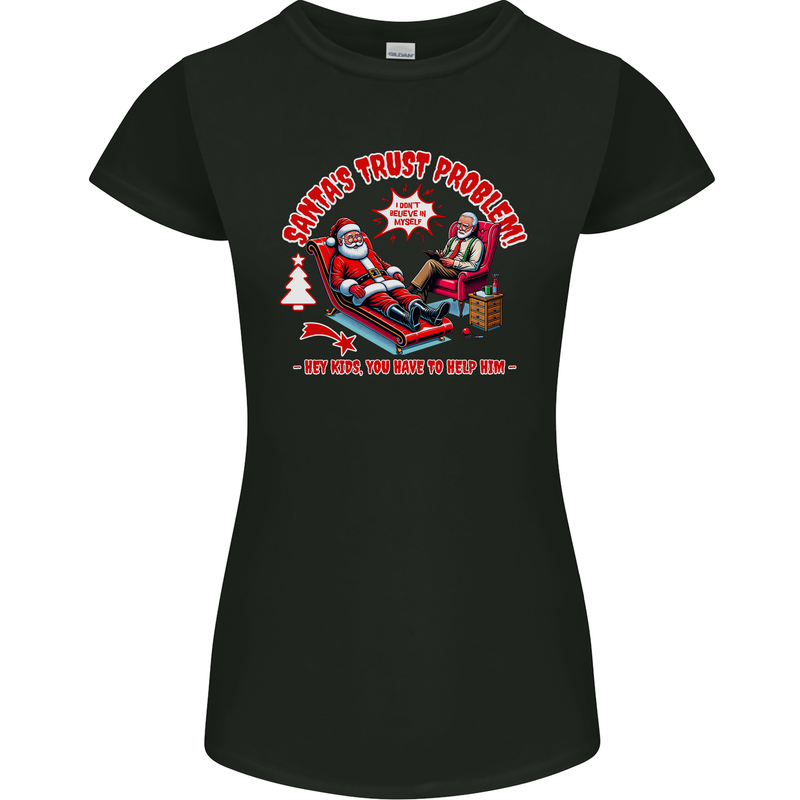 Christmas Funny Santa Trust Xmas Believe Womens Petite Cut T-Shirt Black