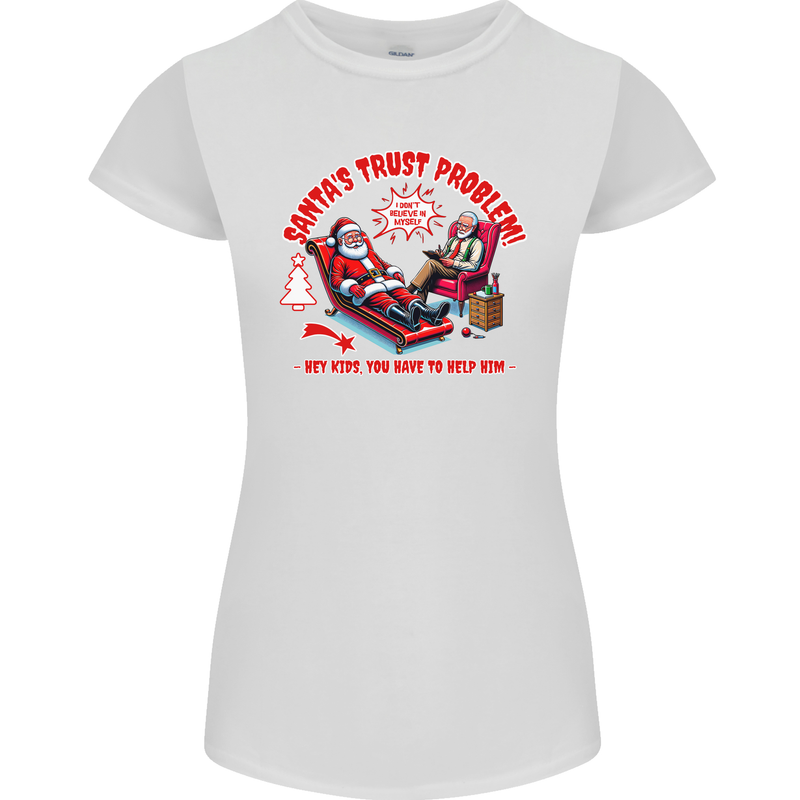 Christmas Funny Santa Trust Xmas Believe Womens Petite Cut T-Shirt White