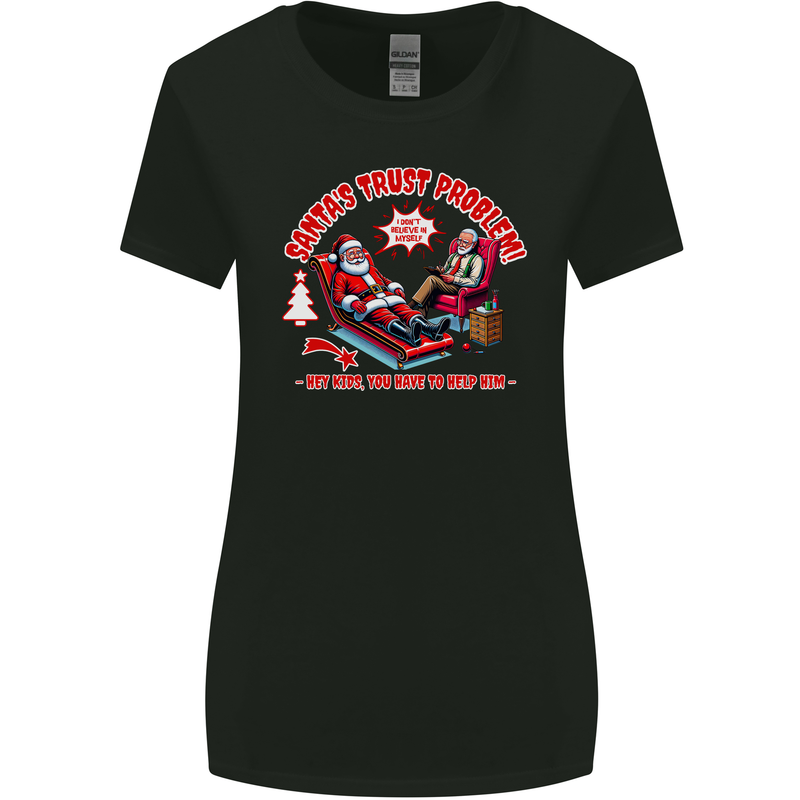 Christmas Funny Santa Trust Xmas Believe Womens Wider Cut T-Shirt Black