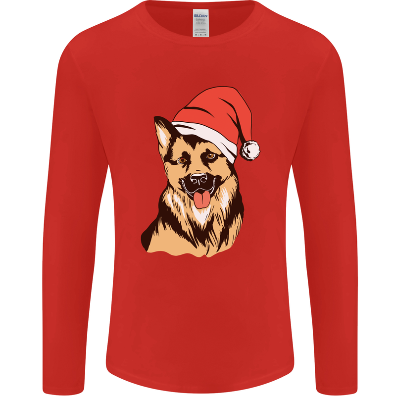 Christmas German Shepherd Dog Xmas Alsatian Mens Long Sleeve T-Shirt Red