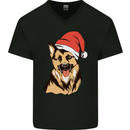 Christmas German Shepherd Dog Xmas Alsatian Mens V-Neck Cotton T-Shirt Black