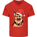 Christmas German Shepherd Dog Xmas Alsatian Mens V-Neck Cotton T-Shirt Red