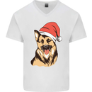 Christmas German Shepherd Dog Xmas Alsatian Mens V-Neck Cotton T-Shirt White