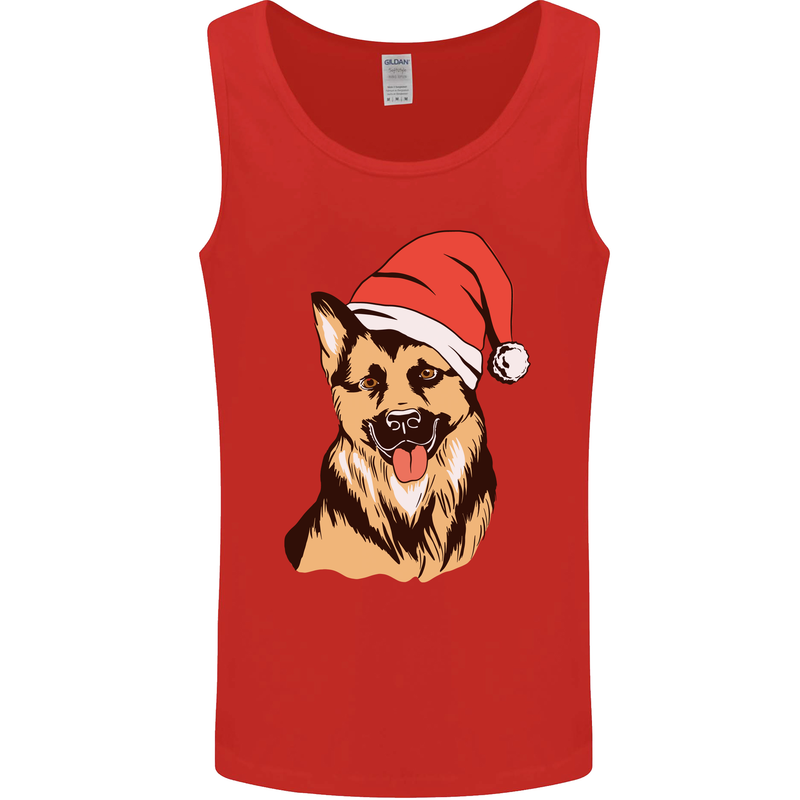 Christmas German Shepherd Dog Xmas Alsatian Mens Vest Tank Top Red