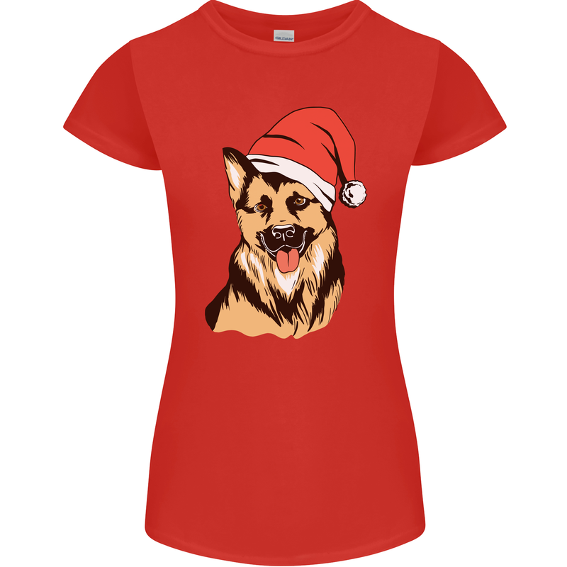 Christmas German Shepherd Dog Xmas Alsatian Womens Petite Cut T-Shirt Red