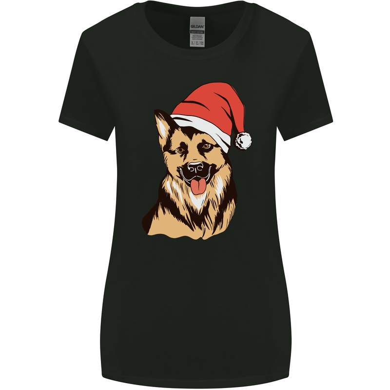 Christmas German Shepherd Dog Xmas Alsatian Womens Wider Cut T-Shirt Black