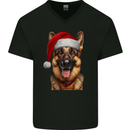Christmas German Shepherd Xmas Dog Alsatian Mens V-Neck Cotton T-Shirt Black