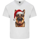 Christmas German Shepherd Xmas Dog Alsatian Mens V-Neck Cotton T-Shirt White