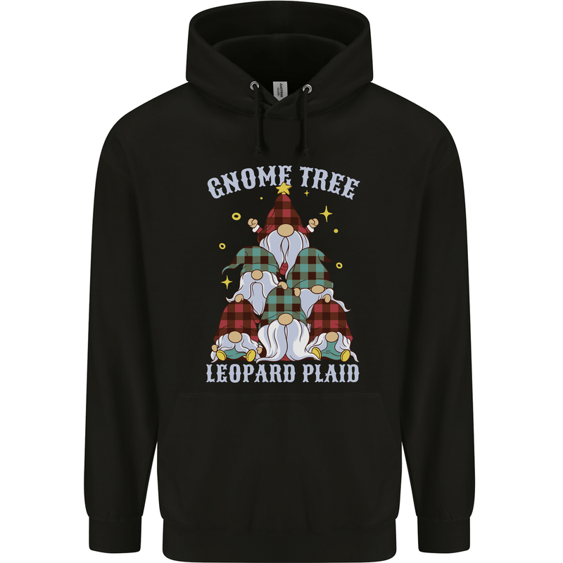 Christmas Gnome Tree Funny Xmas Plaid Tartan Childrens Kids Hoodie Black