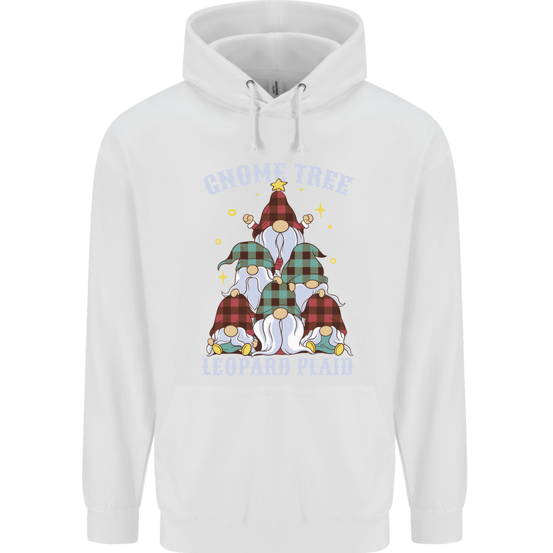 Christmas Gnome Tree Funny Xmas Plaid Tartan Childrens Kids Hoodie White