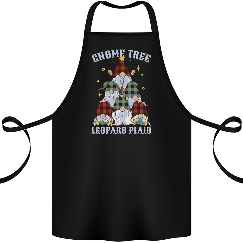 Christmas Gnome Tree Funny Xmas Plaid Tartan Cotton Apron 100% Organic Black