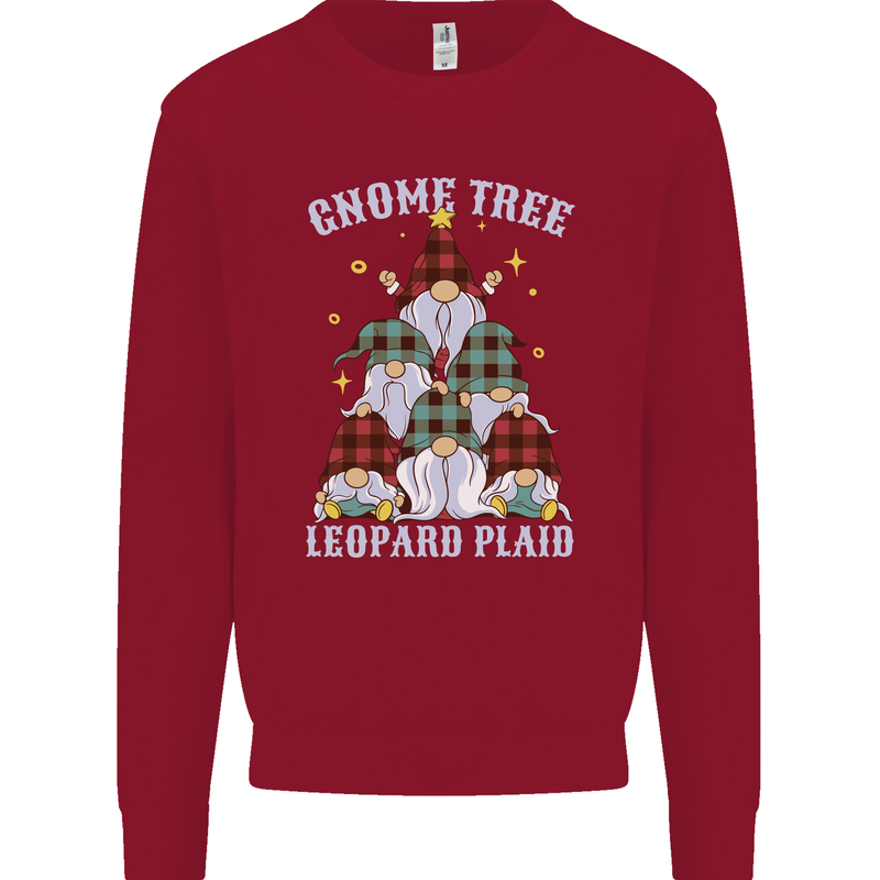 Christmas Gnome Tree Funny Xmas Plaid Tartan Kids Sweatshirt Jumper Red
