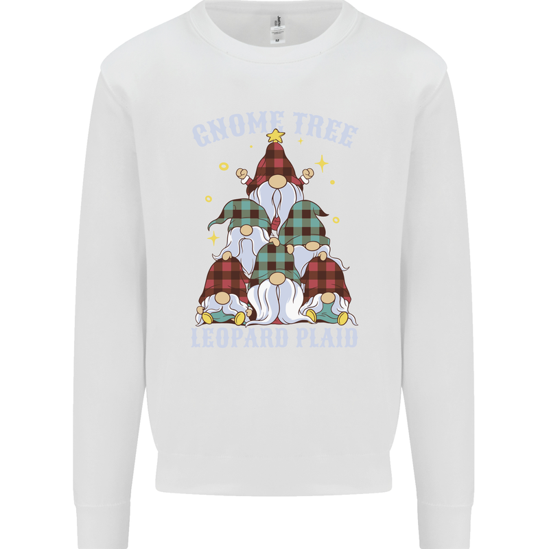 Christmas Gnome Tree Funny Xmas Plaid Tartan Kids Sweatshirt Jumper White