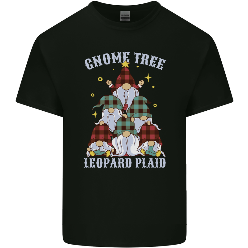 Christmas Gnome Tree Funny Xmas Plaid Tartan Kids T-Shirt Childrens Black