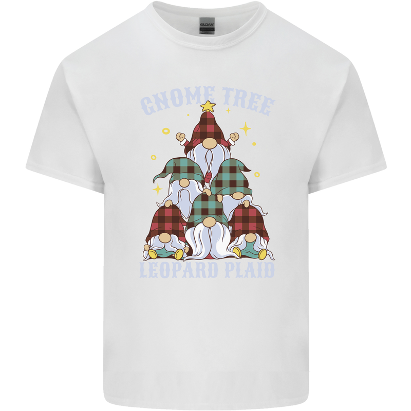 Christmas Gnome Tree Funny Xmas Plaid Tartan Kids T-Shirt Childrens White