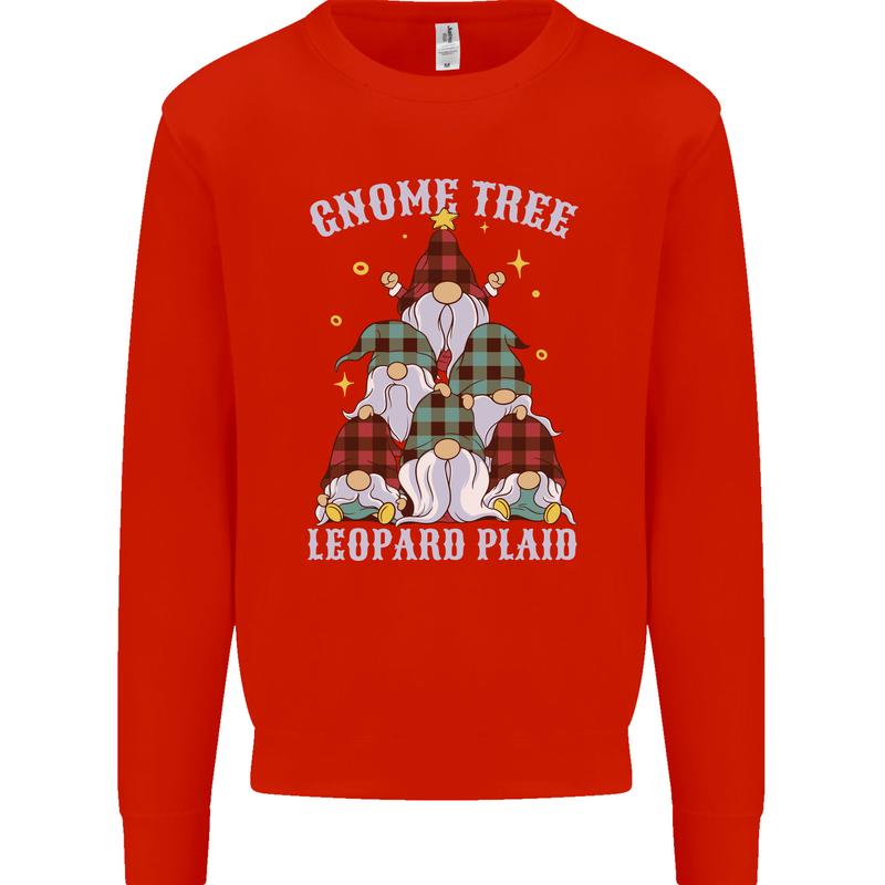 Christmas Gnome Tree Funny Xmas Plaid Tartan Mens Sweatshirt Jumper Bright Red