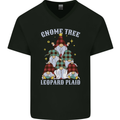 Christmas Gnome Tree Funny Xmas Plaid Tartan Mens V-Neck Cotton T-Shirt Black