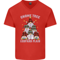 Christmas Gnome Tree Funny Xmas Plaid Tartan Mens V-Neck Cotton T-Shirt Red