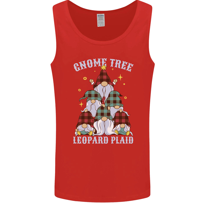 Christmas Gnome Tree Funny Xmas Plaid Tartan Mens Vest Tank Top Red