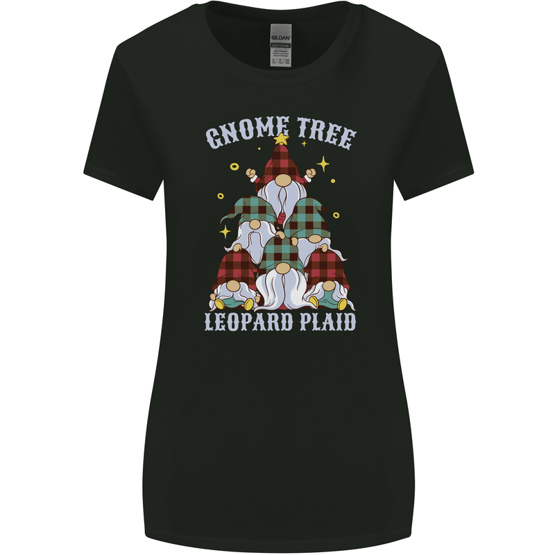 Christmas Gnome Tree Funny Xmas Plaid Tartan Womens Wider Cut T-Shirt Black