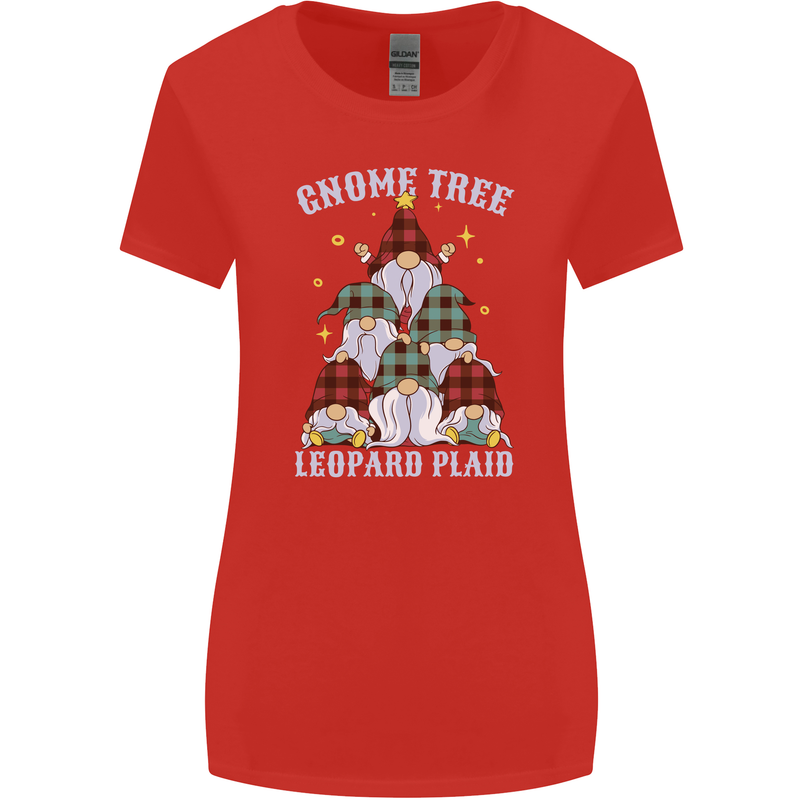 Christmas Gnome Tree Funny Xmas Plaid Tartan Womens Wider Cut T-Shirt Red