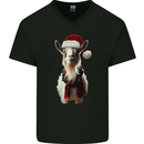 Christmas Goat Wearing  an Xmas Hat Mens V-Neck Cotton T-Shirt Black
