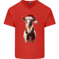 Christmas Goat Wearing  an Xmas Hat Mens V-Neck Cotton T-Shirt Red
