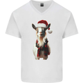 Christmas Goat Wearing  an Xmas Hat Mens V-Neck Cotton T-Shirt White
