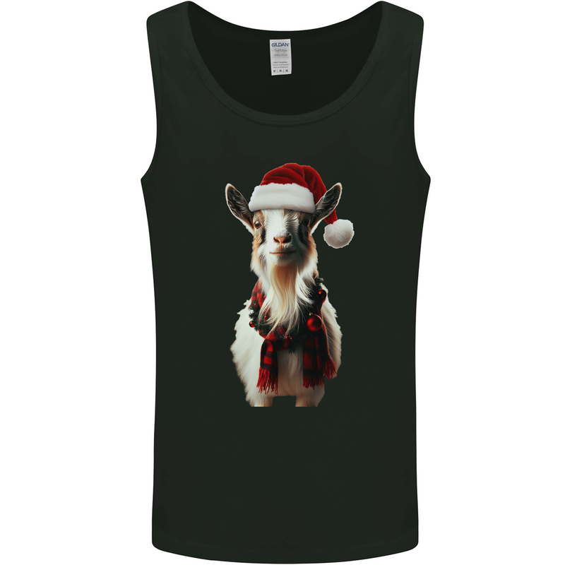 Christmas Goat Wearing  an Xmas Hat Mens Vest Tank Top Black