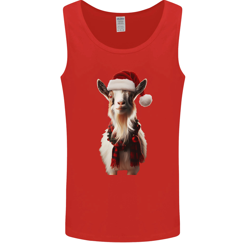 Christmas Goat Wearing  an Xmas Hat Mens Vest Tank Top Red